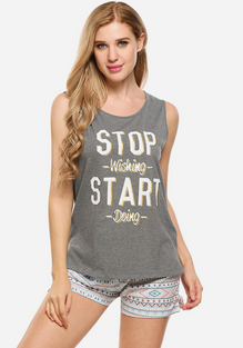 Elisabeti Letter Print Tank Top & Shorts